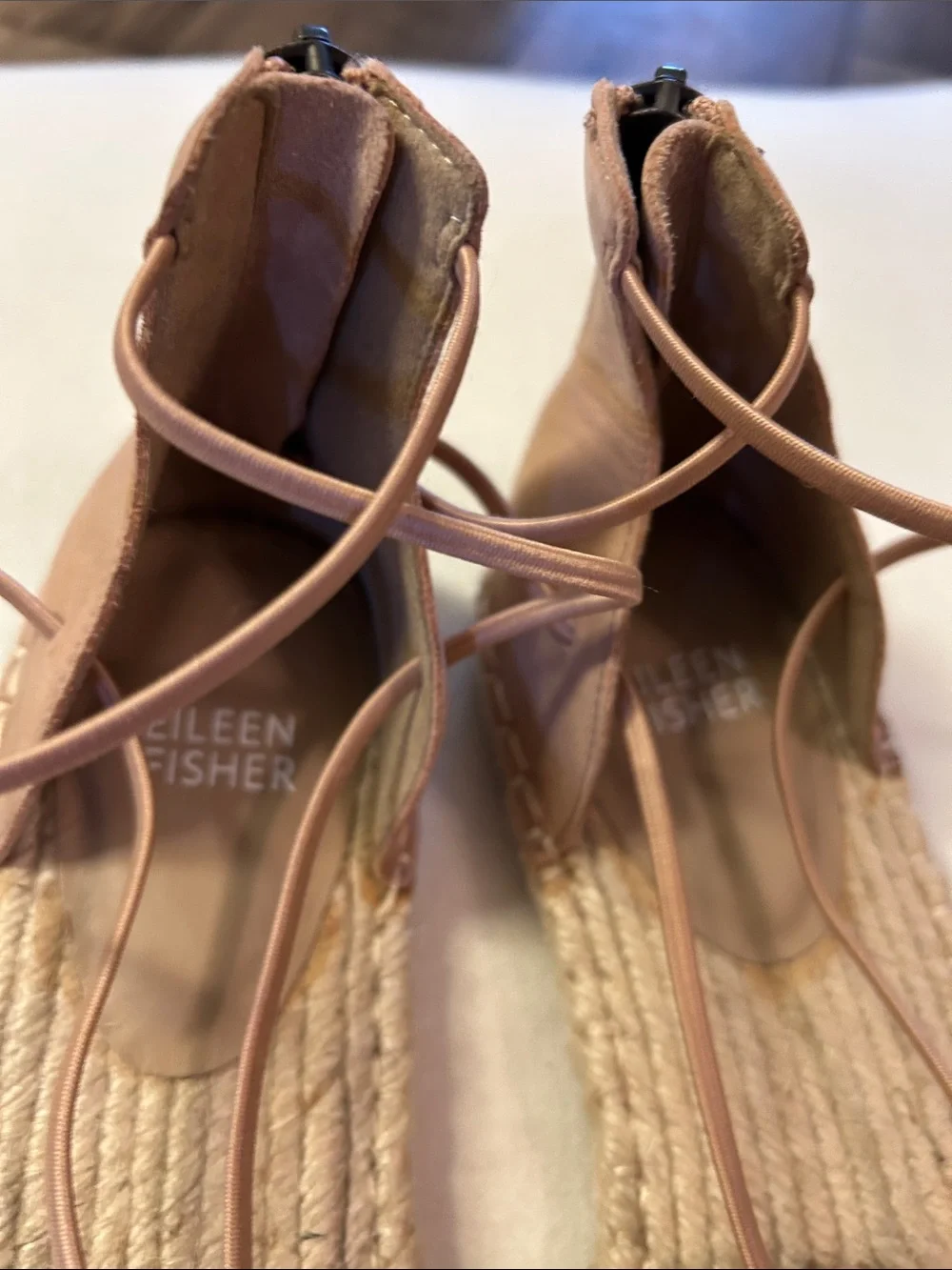 Eileen Fisher Tan Leather Espadrille Lace-Up Flats